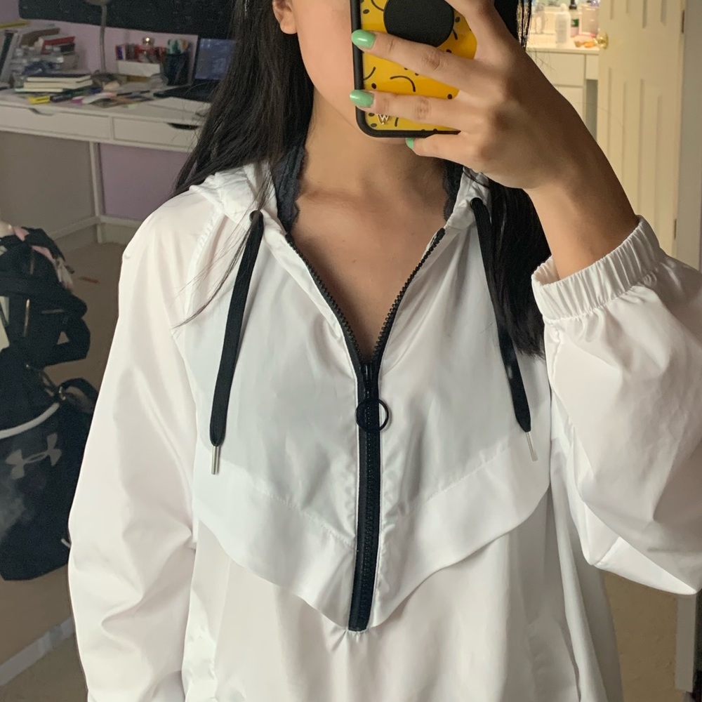 H&M White Windbreaker with Hoodie
